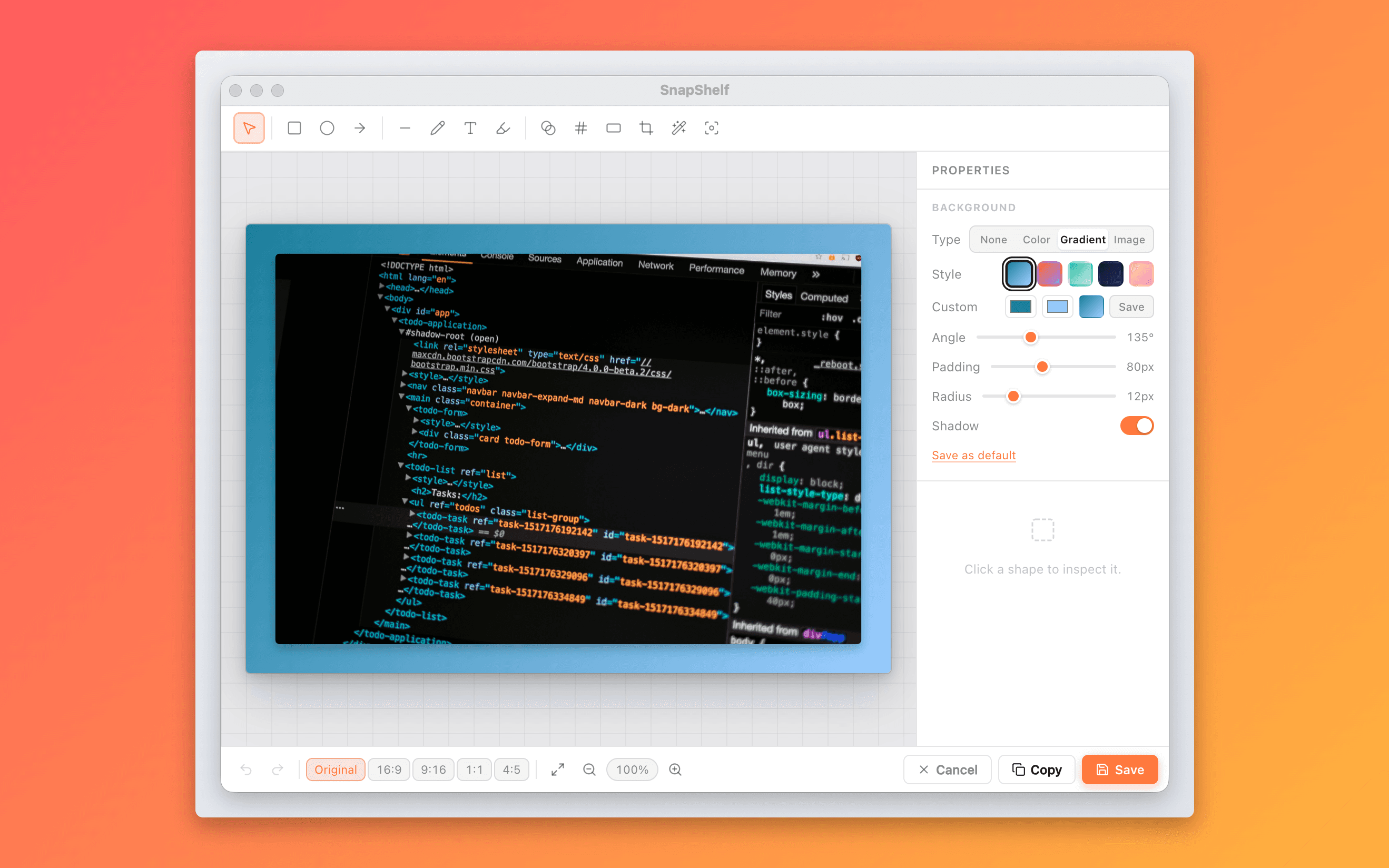 SnapShelf annotation editor with arrows, blur, and step badges on a screenshot