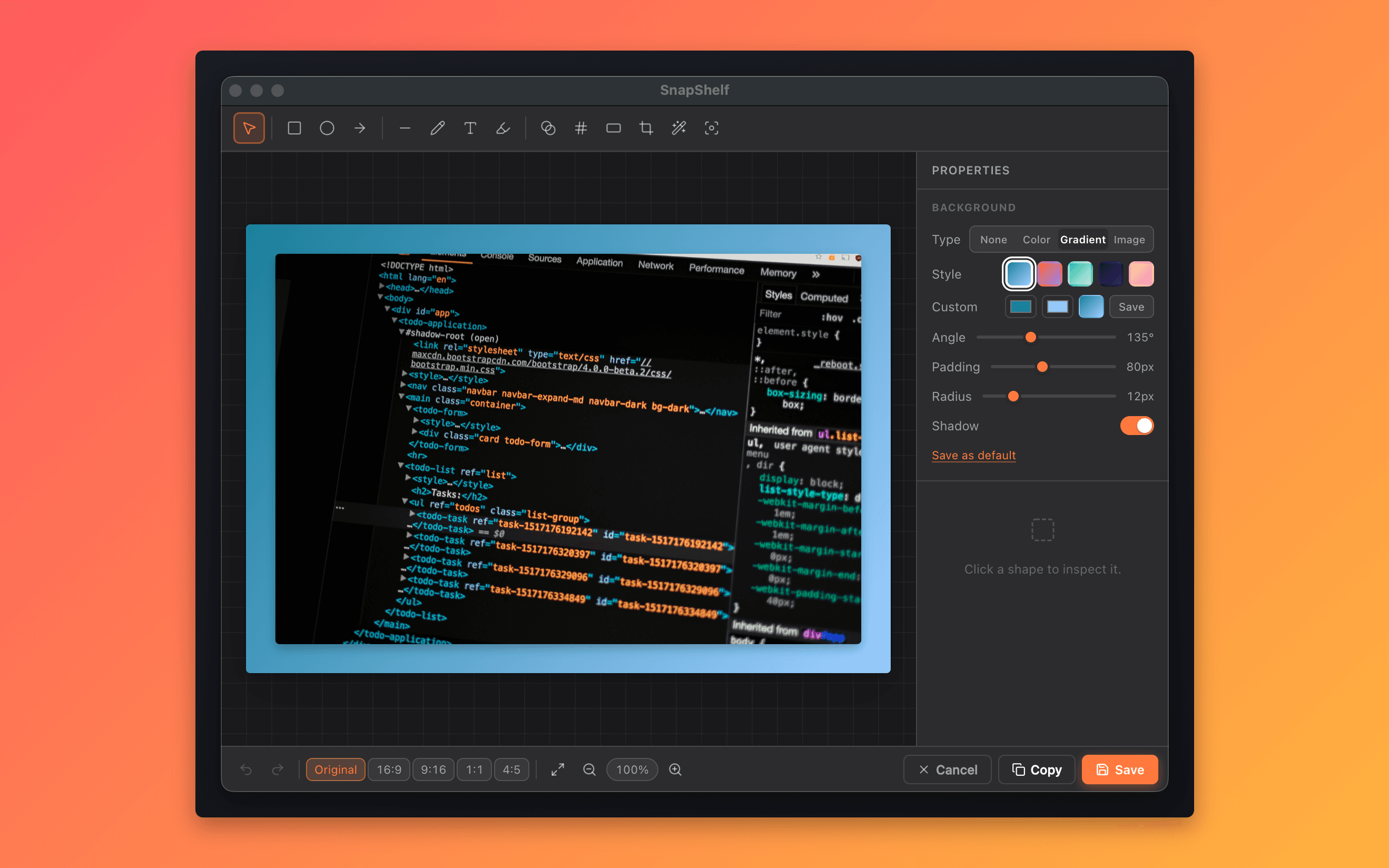 The SnapShelf video editor — cursor auto-zoom, multi-track timeline, and audio mixing that CleanShot X doesn’t have.