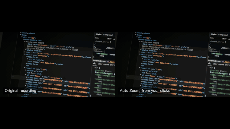 Cursor auto-zoom punching into a click in the SnapShelf video editor